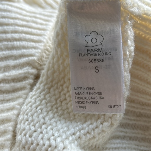 Farm Rio Floral Applique Lantern Sleeve Sweater Cream Mock Neck Trendy Sz S - Picture 11 of 16